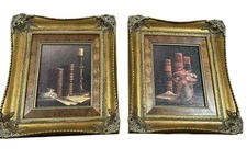 2 Vintage Pierre Deux Books On Table Gold Framed  paintings repro 13x11