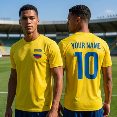 Individuelles Kolumbien Fußballtrikot personalisiert Name Nummer Supporter T-Shirt