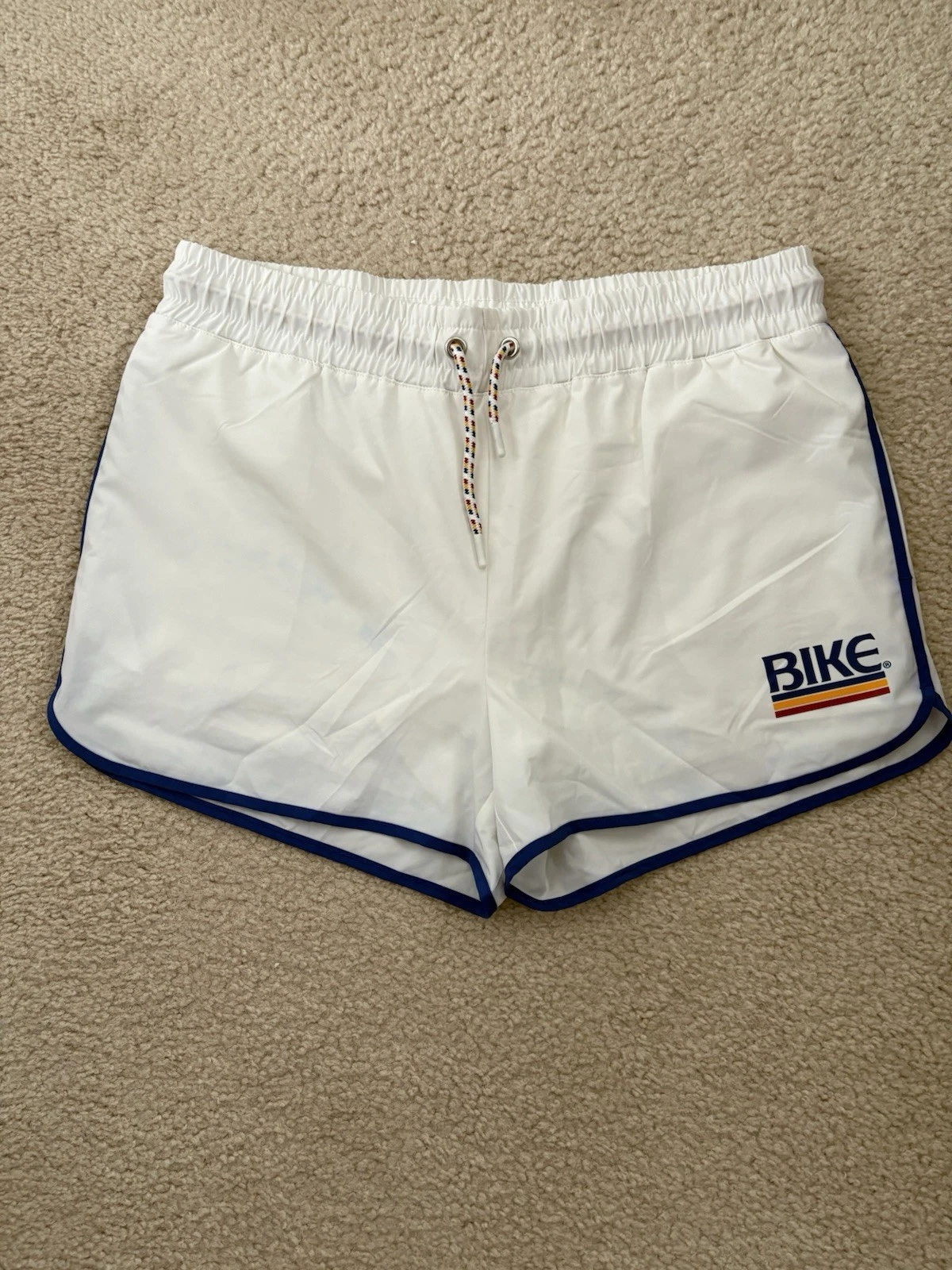 Bike Men's White Size L 4-Way Stretch Quick Dry Track Drawstring Shorts