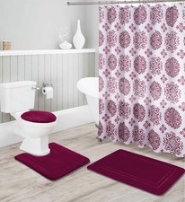 Bathroom Collection Burgundy 16pc Bathroom Accessory Set - Non-Slip Bath Mat,...