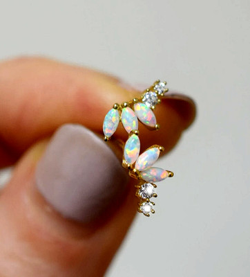 Opal & Moissanite Marquise 925 Sterling Silver Women Designer Stud Earrings