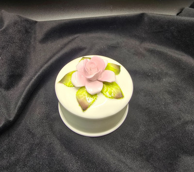 Vtg Crown Staffordshire Bone China Pink Rose Trinket Box Lidded Vanity England