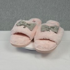 Juicy Couture JC-HASHANTI Pink Faux Fur Rhinestone Bow Slide Slippers Womens 10