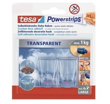 Tesa Powerstrips Self-Adhesive Deco Hooks Transparent x2 Incl 4 Large Powerstrip