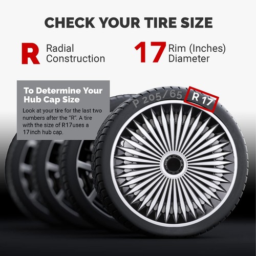 Wheel Rim Cover Stylish Look 17in Hubcaps R17 Snap On For Most Cars Truck SUV - Picture 5 of 12