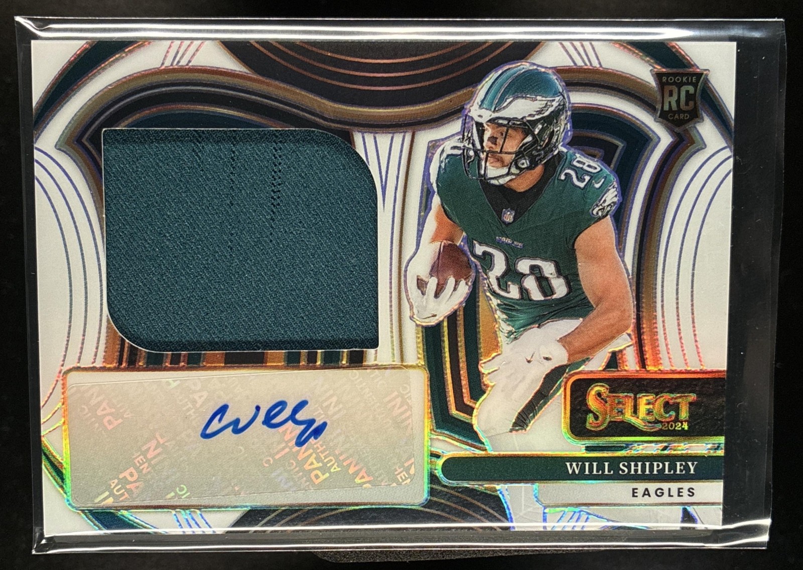 Will Shipley 2024 Select #JRSS-WSY White Prizm 21/75 Jumbo Patch Auto RC