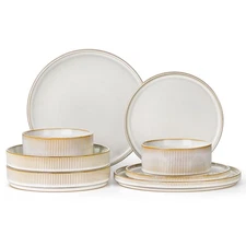 8 Piece Stoneware Plates and Bowls Dishes Set for 2, Dinnerware Sets with Pas...
