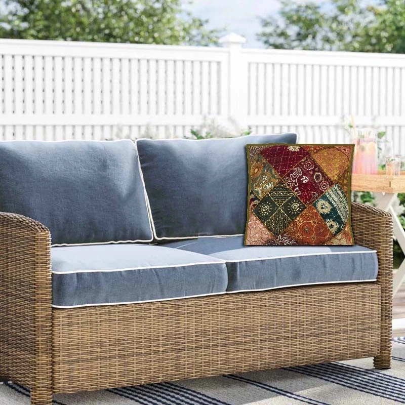 24" Handmade Patchwork Beaded Embroidered Throw Living Room Cushion Pillow Cover