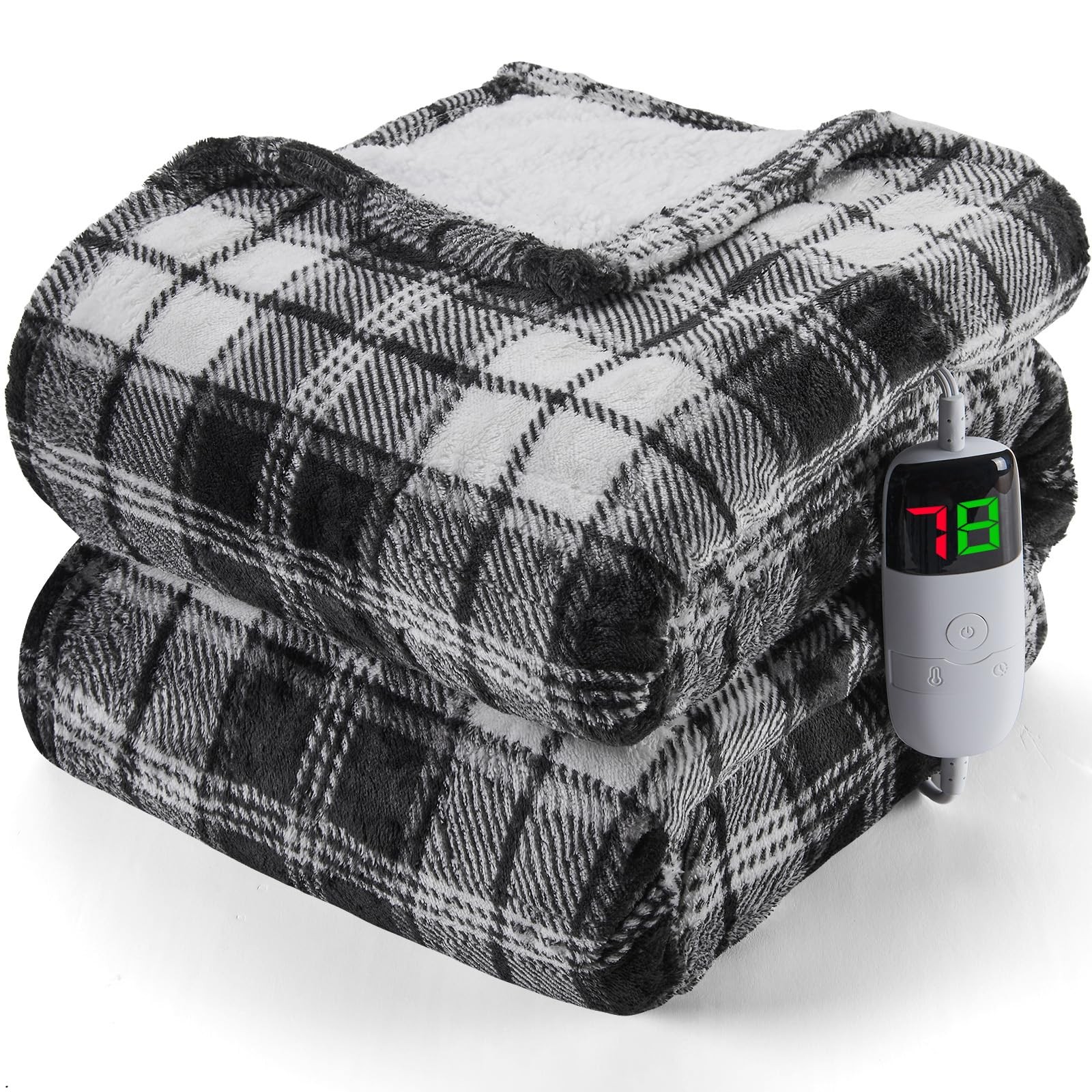 Black Heated Blanket Electric Throw, 50X60 Heating Throw with 10 Heats Levels...
