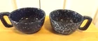 Vintage Pair Of Frankoma Pottery 45C Navy Blue Mottled Handled Soup Mug Bowl