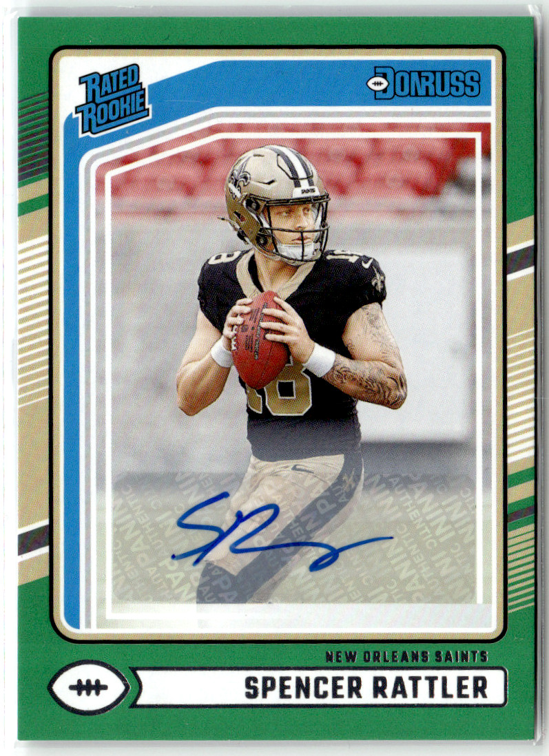 2024 Panini Donruss Rated Rookie Spencer Rattler #359 Green Autographs SAINTS
