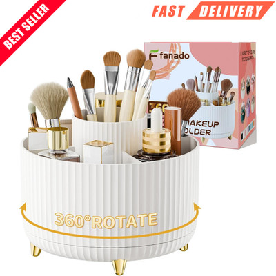360° Rotate Makeup Brush Holder Organizer, Makeup Organizers Countertop (White)