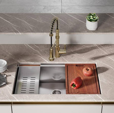 Rivage Stainless Steel 32 in. Single Bowl Undermount Workstation Kitchen Sink