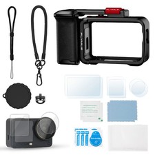 For DJI Osmo Action 6 Camera Metal Handheld Case Cover Hand Grip Tempered Film