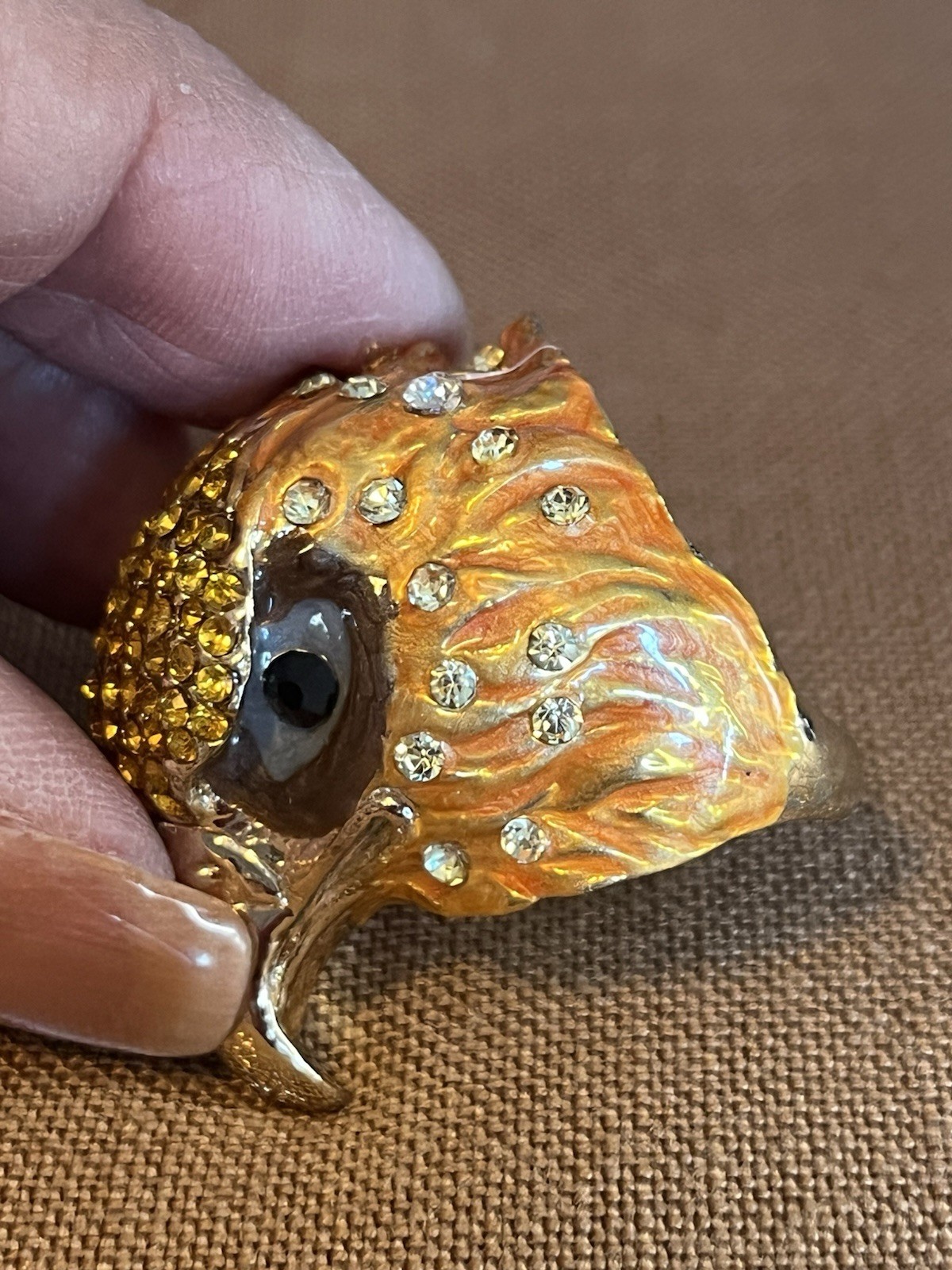 Rhinestone Encrusted Eagle Statement Ring, Sz 8 1… - image 6