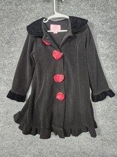 Copper Key Coat Girls 4/5 Black Ruffle Dress Jacket Red Rose Buttons Velvet Trim