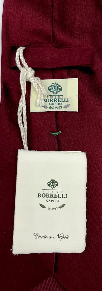 Corbata 100 % seda LUIGI BORRELLI Napoli para hombre ~ Borgoña ~ Satén sólido ~ Italia! Foto 4 de 4