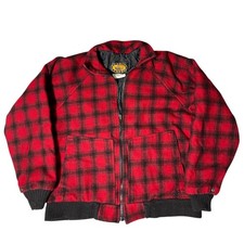 Vintage WOOLRICH Large Wool Thinsulate Jacket Red Black Plaid Made USA