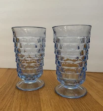 Indiana Glass Whitehall Colony Light Blue Cubist Footed Iced Tea Glasses (2)