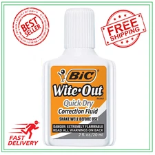 BIC Wite-Out Quick Dry Correction Fluid, 20mL, White, Goes on Easy with A Reduce