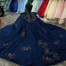 Navy Quinceanera Dress Swee15 XV Glitter Princess Vestidos 16 Quince Ball Gowns