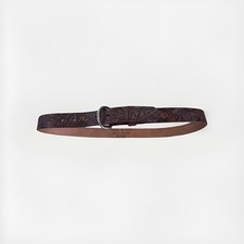 Handcrafted leather belt, Made In USA featuring an embossed nature such as deer