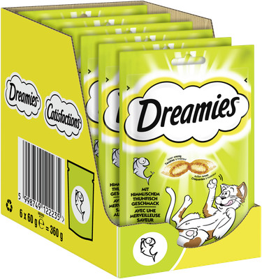 DREAMIES  Portionsbeutel mit Thunfisch 6 x 60g Katzen Snack Leckerli