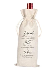 Hostess Gift Wine Bag, Housewarming gift, Bread Salt Wine Home Beige-Bread
