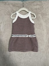 Janie and Jack Girls Dress Size 3 Pink Navy White Houndstooth Bow Textured Knit