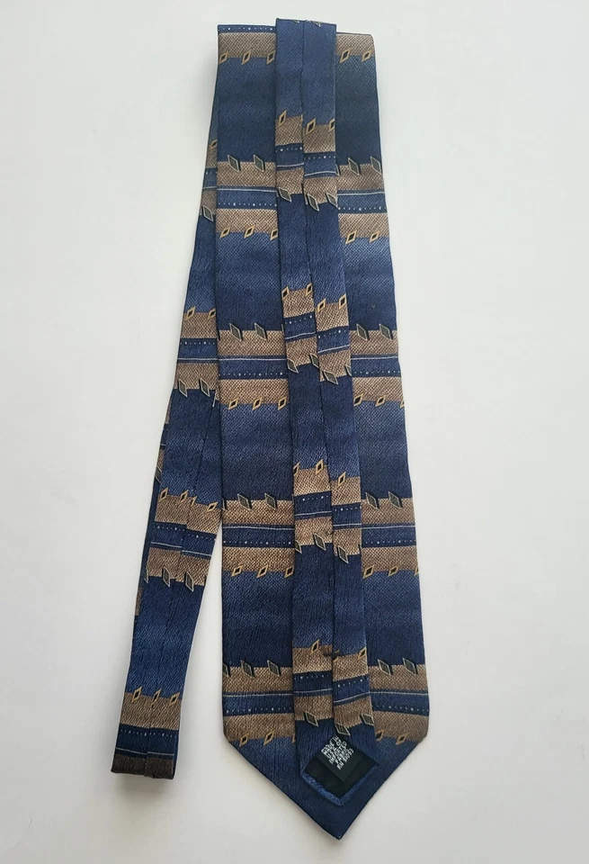 Пуританский полностью шелковый синий и коричневый бриллиант геометрический принт мужской галстук - Изображение 4 из 4