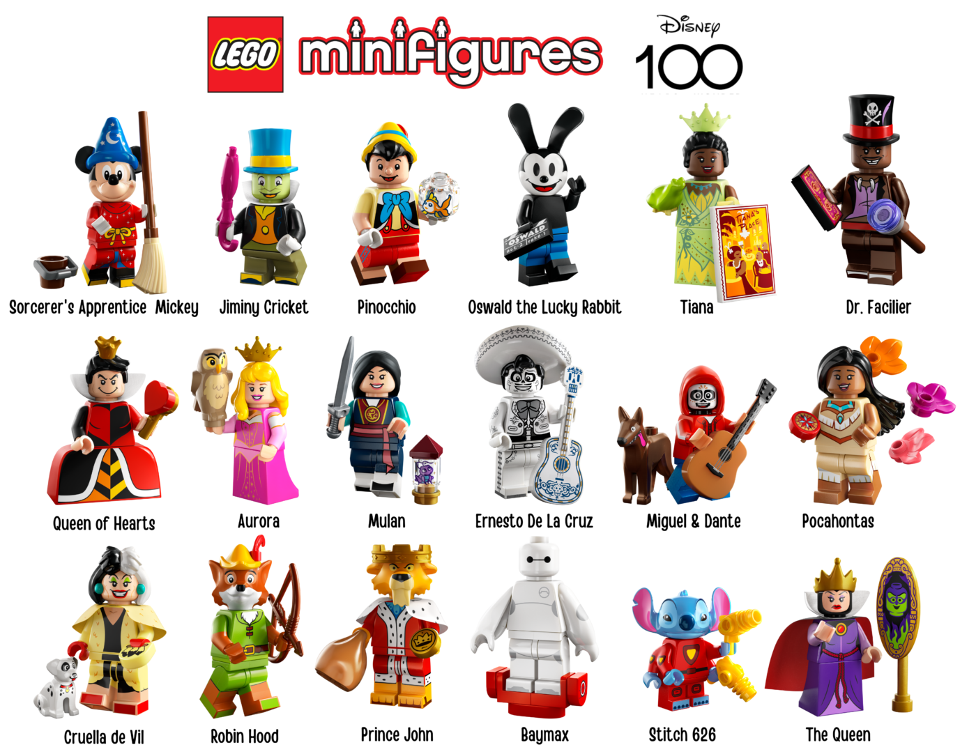 LEGO 71038 DISNEY 100 ~ Series 3 Minifigures Mulan Baymax Robin Hood  Pocahontas