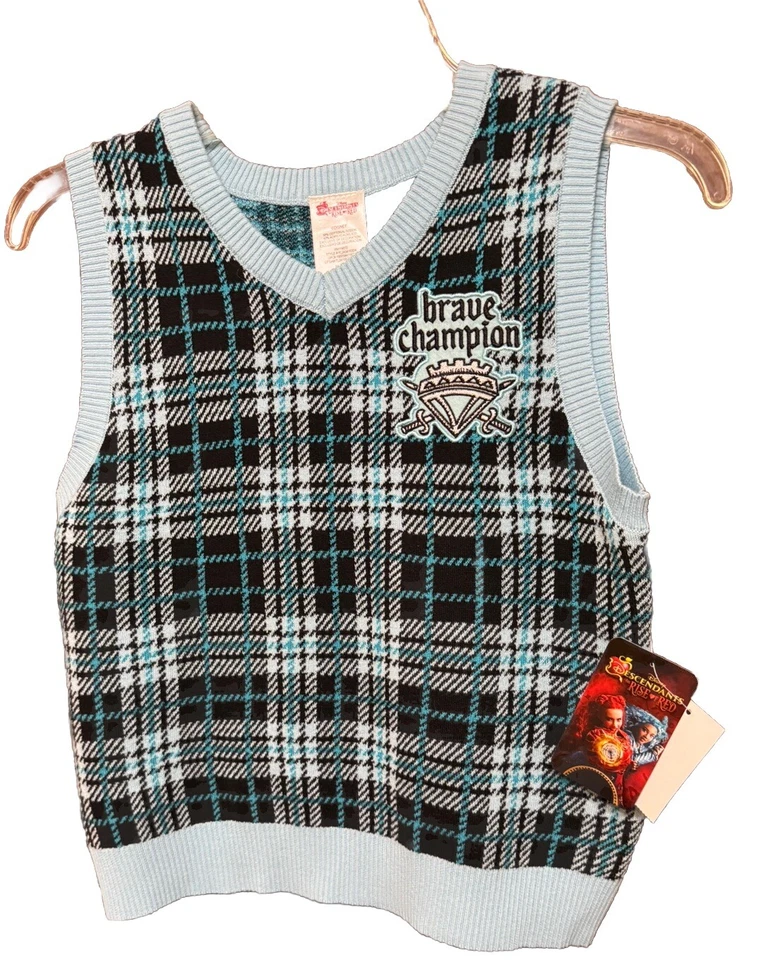 Disney Descendants Girl 14/16 Sweater Vest Embroidered Argyle Blue/Black NWT - Image 2 of 4