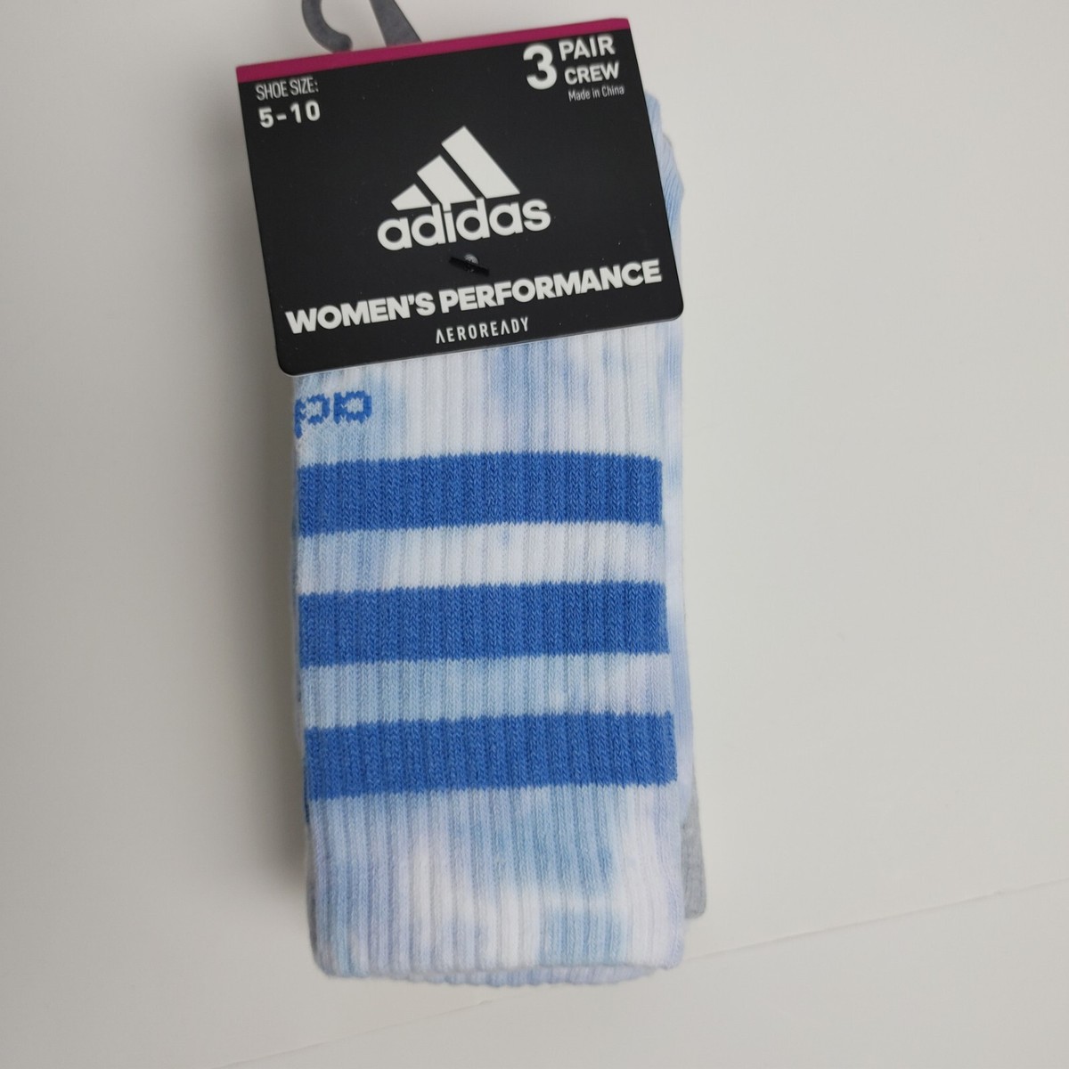 Adidas Women's Pair Performance Socks Tie Dye Gray White Blue Size W 5-10