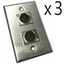 3 Pack - 2-Port Dual Socket XLR Male Stainless Steel Microphone Mic Wall Plate