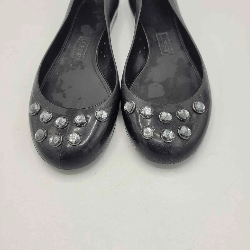 Y2K J. Crew 黑色果冻装饰水钻芭蕾平底鞋女式 8 码 — 第 2/4 张图片