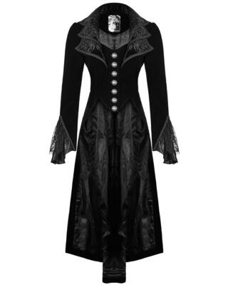 Punk Rave Womens Gothic Frock Coat Jacket Black Velvet Lace