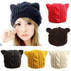 Womens Cat Ear Beanie Kawaii Hat Female Winter Knitted Casual Warm Caps
