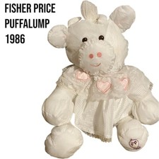 FISHER PRICE PUFFALUMP WHITE COW Eyelet Dress Stuffed Animal Plush 1986 Vintage