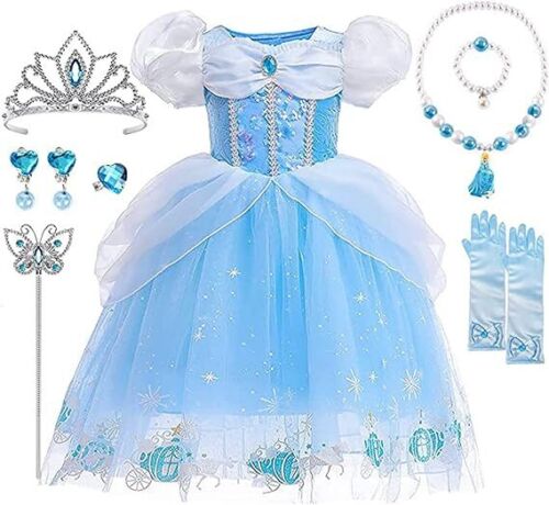 Kleine Mädchen Mädchen Cinderella Prinzessin Zubehörset Kostüm Karneval Kleid - Bild 1 von 11