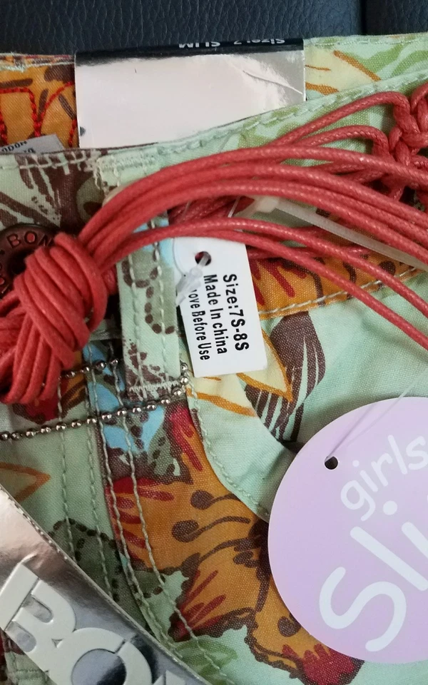 BONGO Girls Kids Shorts Size 7 slim tropical pattern green w/belt BNWT vintage  - Image 4 of 4