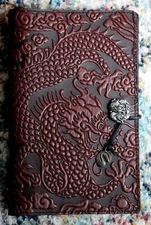 Oberon Design Leather Large Journal Notebook Cover - CLOUD DRAGON in WINE