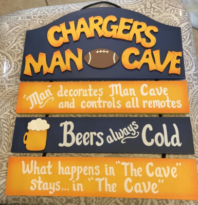 Chargers wooden handcrafted Man Cave sign!What happens in the cave stays in cave