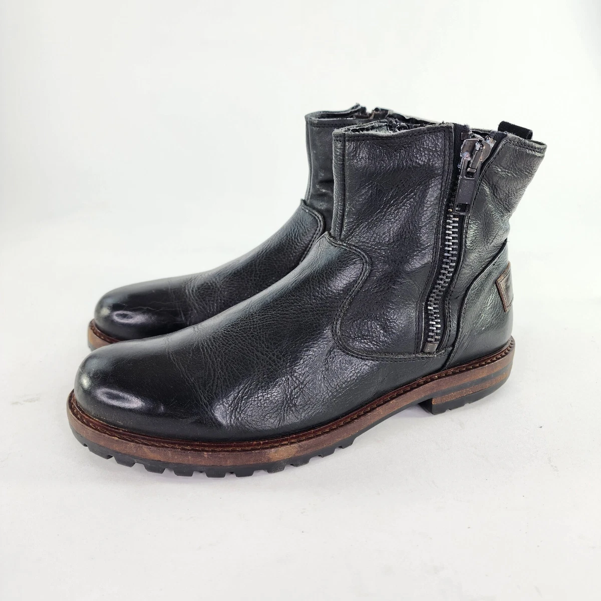 Bullboxer KAMDYN BOOT Men s US 9 Black Leather Double Zip Ankle Combat Boots