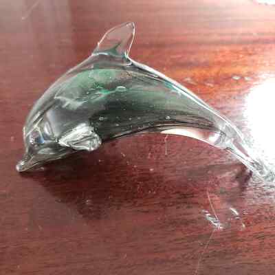Vintage Blarney Glass Collectables Blown Hand Green Swirl Dolphin Figurine