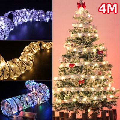 2x Weihnachten LED Tree Topper Ribbon Bow Light Up Bow Hängende Geschenke Decor