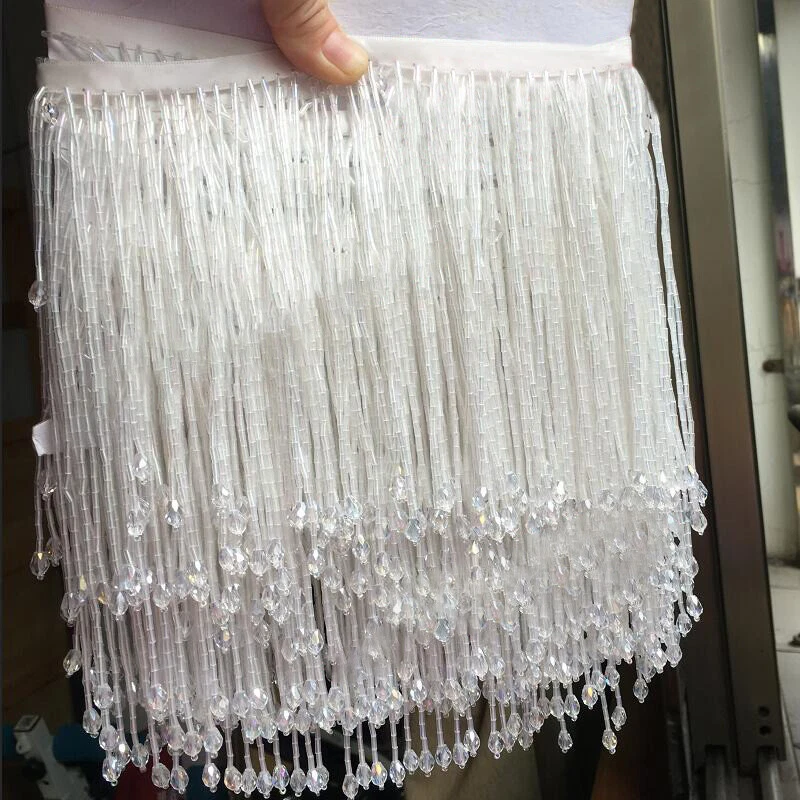 Tubo de vidrio con cuentas flecos borla ribete cinta baile disfraz vestido encaje por yarda hágalo usted mismo Foto 4 de 4