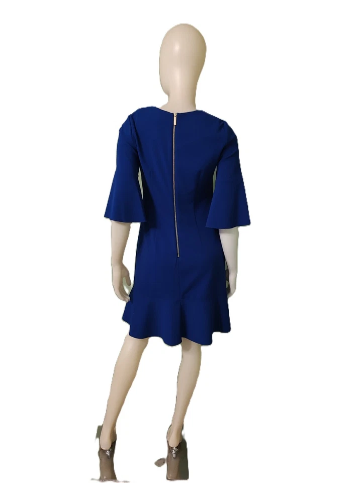 Vestido recto ELLEN TRACY azul mangas campana acampanado inferior-4 Foto 3 de 4