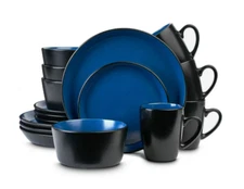 Dinnerware 16 Pcs Blue Round Set Dishes Plates Bowls Stoneware New Kitchen Mugs