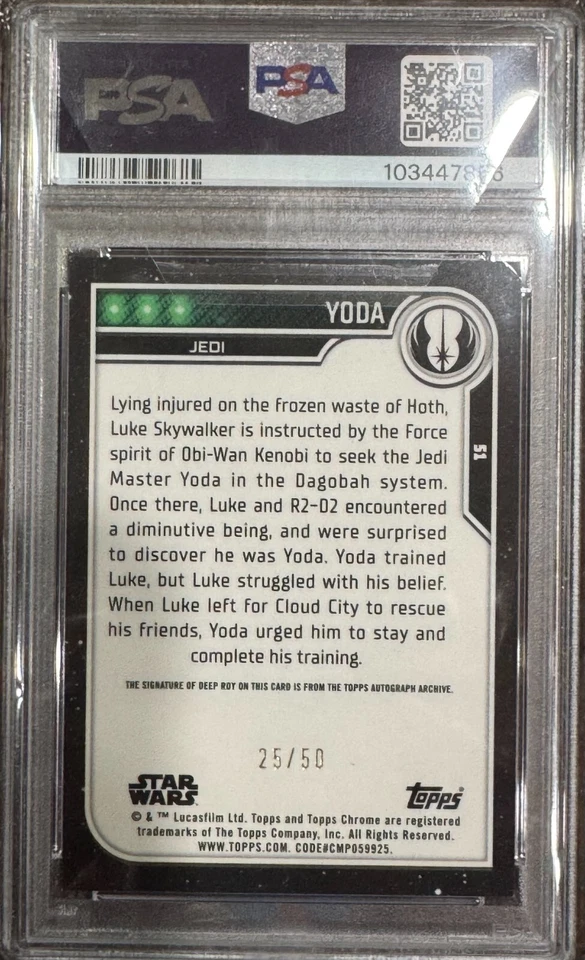 2023 Star Wars Chrome DEEP ROY Auto /50 YODA #51 PSA 9 - Image 2 of 2