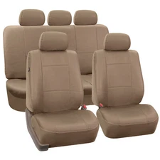 FH Group Universal Fit PU Leather Car Seat Covers Van SUV Truck - Tan Full Set